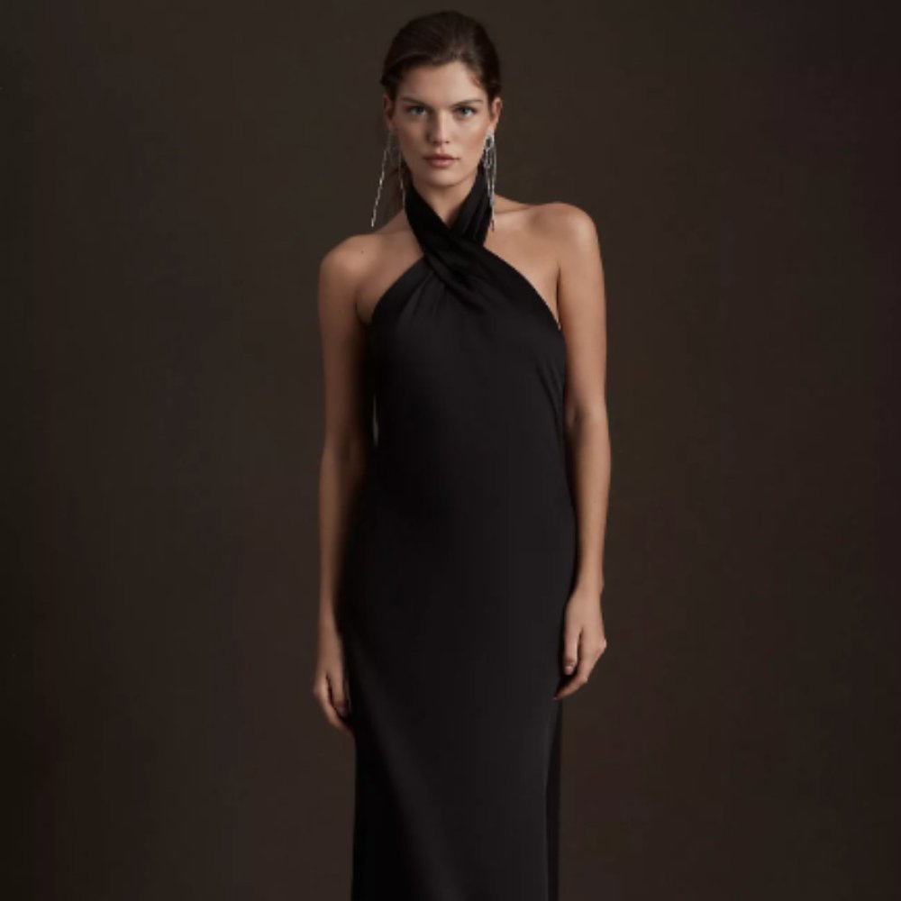 BHLDN Black Halter Sleeveless Cocktail Gown